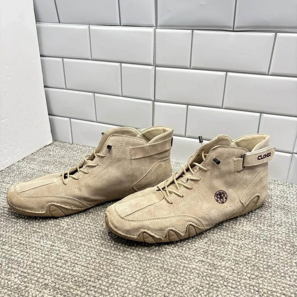 Clohoo Mens Beige Leather High Top Shoes Size 13 US‎ 48 Euro Ankle Casual Shoes